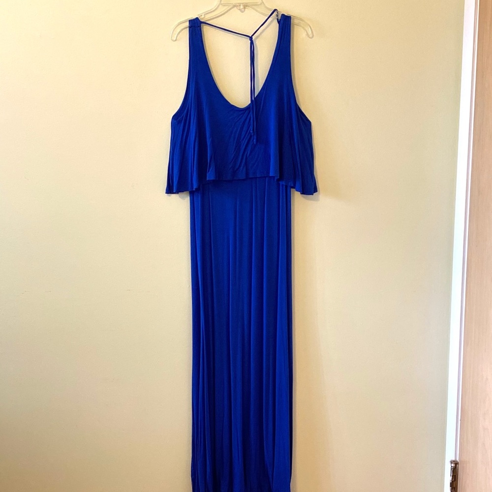 Blue maxi dress with neck tie